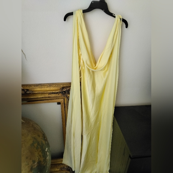 RUNAWAY THE LABEL GABRIELLA COWL MAXI DRESS In Lemon Butter Yellow Gown  Small